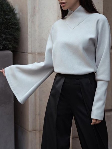 

Plain Long Sleeve Turtleneck Vintage Top, White, Blouses and Shirts