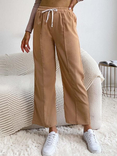

Drawstring Plain Casual Pants, Apricot, Pants