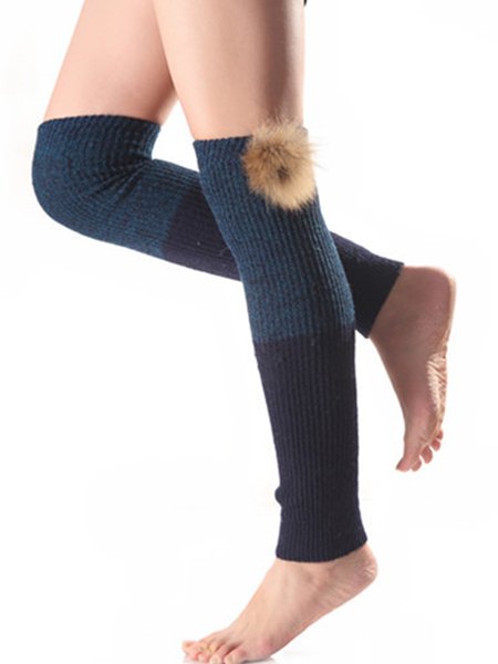 

Color Block Knitted Two-color Over-the-knee Socks, Blue, Socks