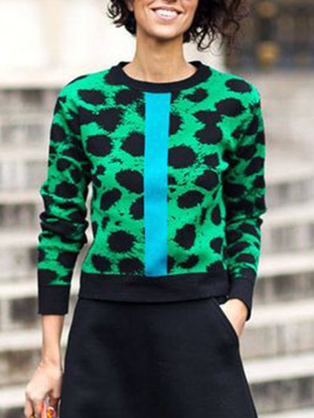

Long Sleeve Shift Vintage Crew Neck Sweater, Green, Pullovers