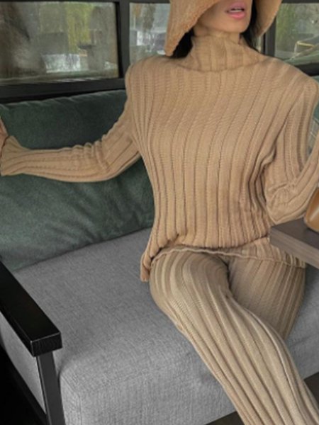 

Long Sleeve Sheath Casual Solid Sweater Top, Khaki, Pullovers
