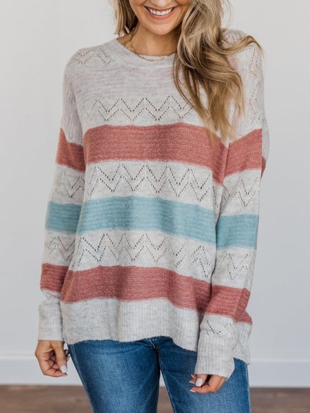 

Casual Long Sleeve Crew Neck Sweater, Multicolor, Sweaters & Cardigans