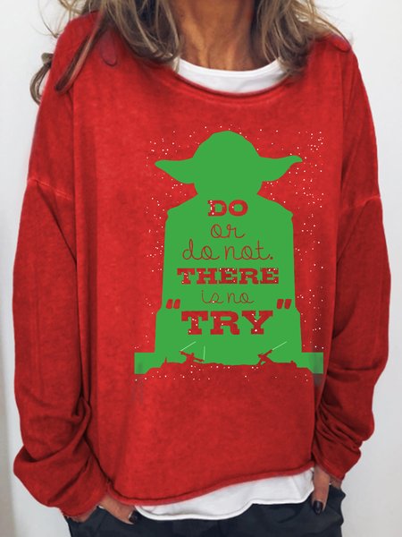 

Do, Or Do Not. There Is No Try Long Sleeve Round Neck Shift Sweatshirt, Red, Hoodies&Sweatshirts