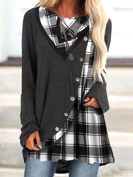 

Cowl Neck Cotton-Blend Shirts & Tops, As picture, Long sleeve tops
