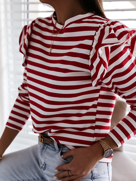 

Long Sleeve Cotton Tops, Wine red, T-Shirts