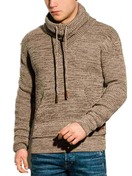 

Men's Fall/Winter Drawstring Stand Collar Knitwear, Brown, Hoodies&Sweatshirts