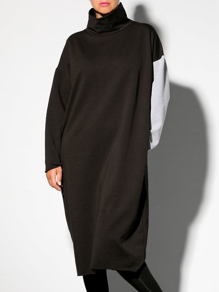 

Shift Turtleneck Long Sleeve Casual Dress, Black, Midi Dresses