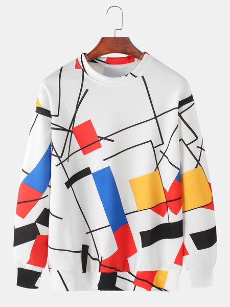 

Mens Colorblock Print Relaxed Fit Daily Crew Neck Pullover Sweatshirt, White, Hoodies&Sweatshirts