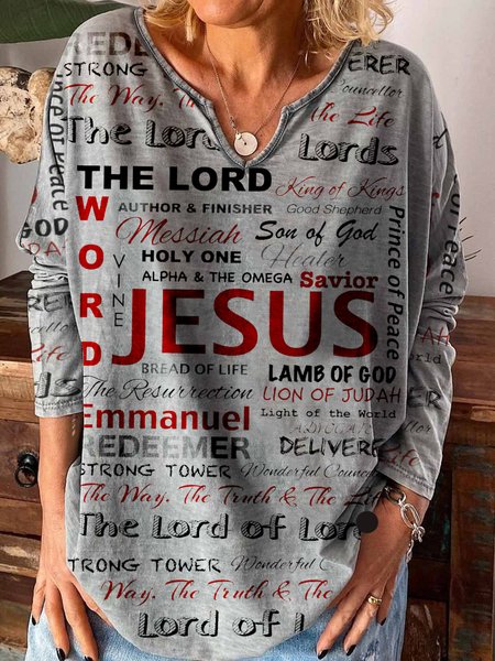 

Casual Long Sleeve Plus Size Printed Tops T-shirts, Gray, T-Shirts