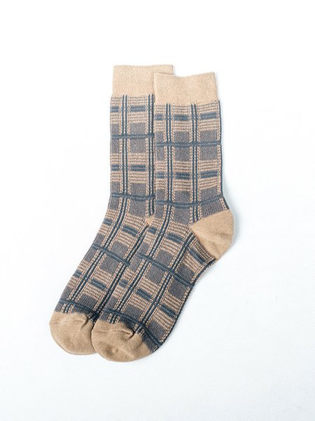 

Trendy Retro Checkered Double Stitch Socks, Light brown, Men's Accessories