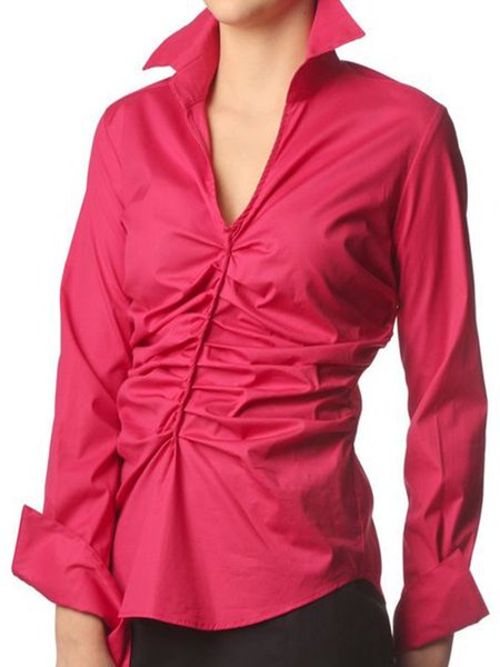 

Vintage Long Sleeve Shirt Collar Top, Rose red, Blouses and Shirts