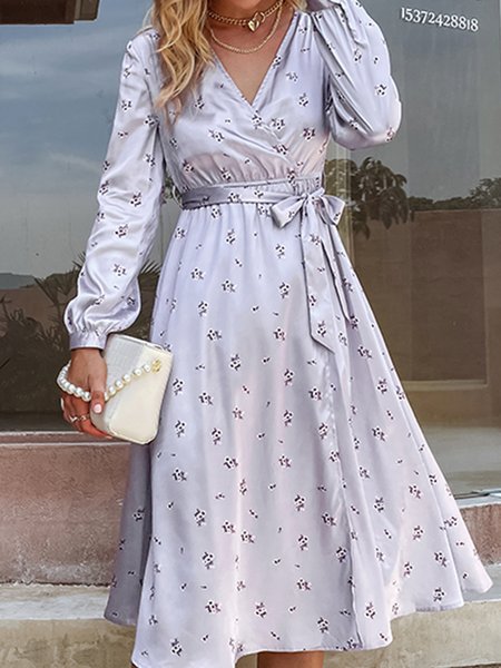 

Lace-Up Sweet Printed Casual Dresses, Purple, Casual Dresses