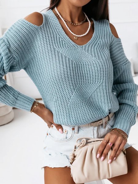 

Casual Long Sleeve Sweater, Blue, Sweaters & Cardigans