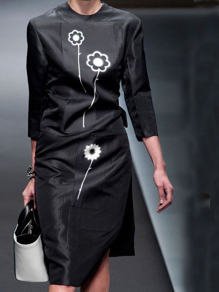 

3/4 Manica Gonna Casuale, Nero, Midi Dresses