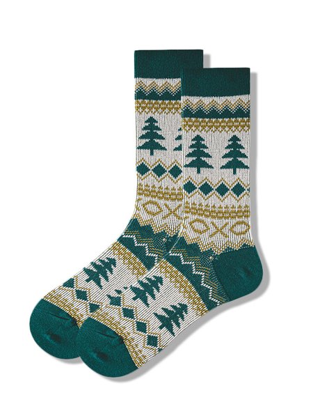 Trendy Retro Leaf Double Stitch Socks, Green, Underwear & Socks