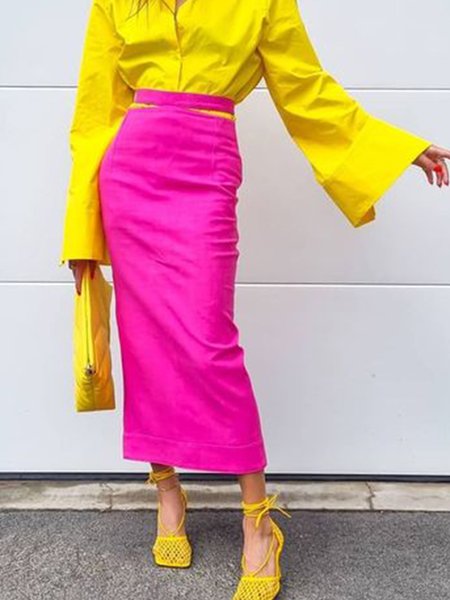 

Plain Skirts, Rose red, Midi Skirts