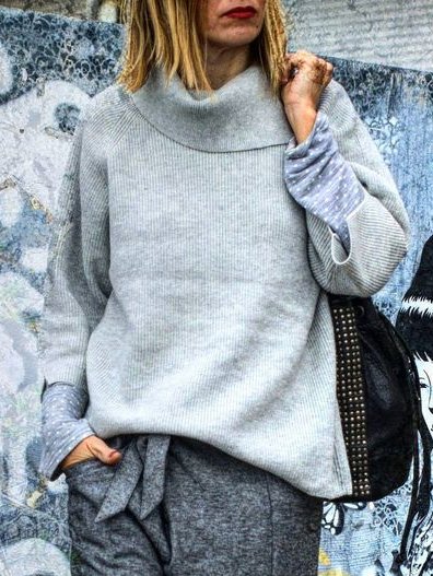 

Long Sleeve Work Cotton Sweater, Gray, Knitwear & Sweaters