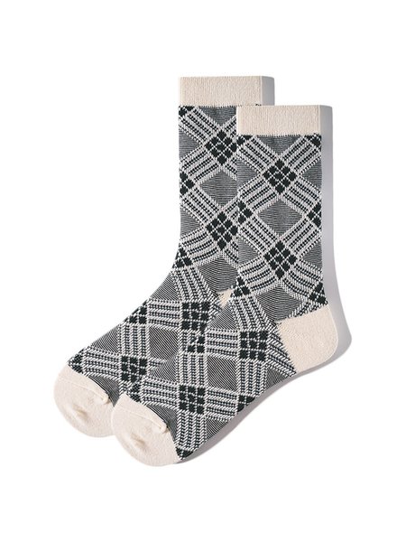 

Trendy Retro Checkered Double Stitch Socks, Beige, Underwear & Socks