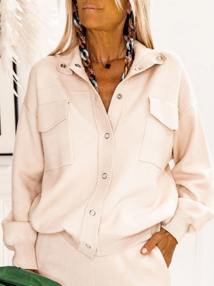 

Plain Casual Shift Cotton-Blend Outerwear, Apricot, Jackets