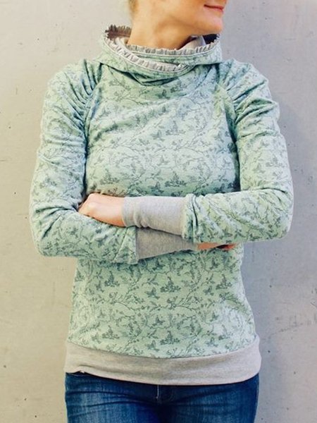 

Vintage Floral Printed Paneled Hoodie Color-Block Long Sleeve Plus Size Casual Sweatshirt, Multicolor, Hoodies & Sweatshirts