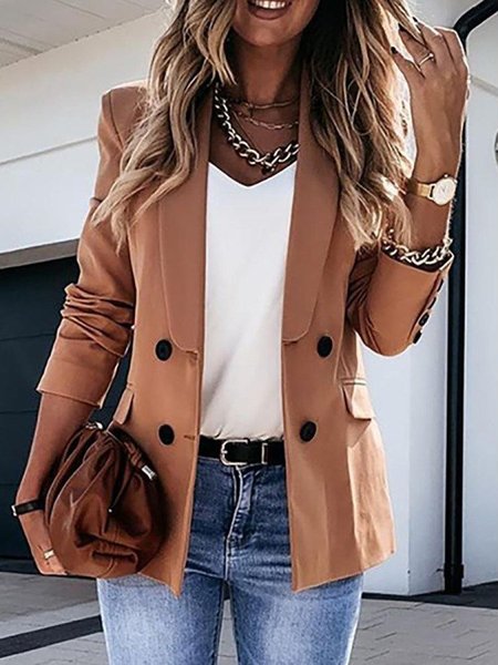 

Casuale Maniche Lunghe Giubbotto, Cachi, Coats & Jackets