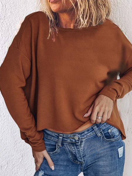 

Girocollo Vintage Tinta unita Top, Marrone, Blouses & Shirts