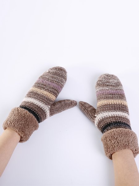 

Striped Knitted Wool And Velvet Gloves, Khaki, Scarves & Gloves