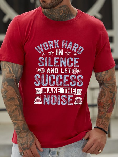 

Work Hard In Silence And Let Success Make The Noise Crew Neck Shirts & Tops, Red, T-shirts