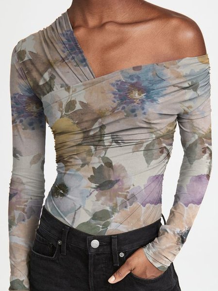 

Off Shoulder Long Sleeve Shirts & Tops, Light brown, T-Shirts