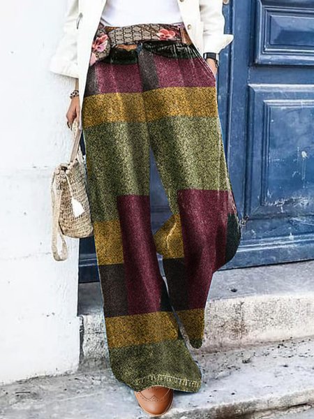 

Plaid Casual Shift Pants, Multicolor, Pants