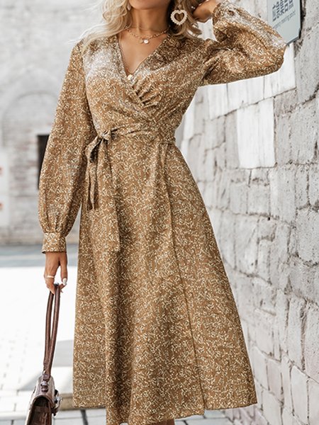 

Printed Sexy Loosen Floral Dresses, Brown, Floral Dresses