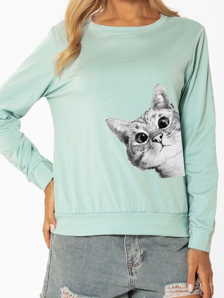 

Funny Cat Casual Letter Sweatshirt, Green, Sweatshirts