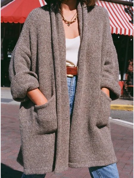 

Casual Plain Sweater, Khaki, Knitwear & Sweaters