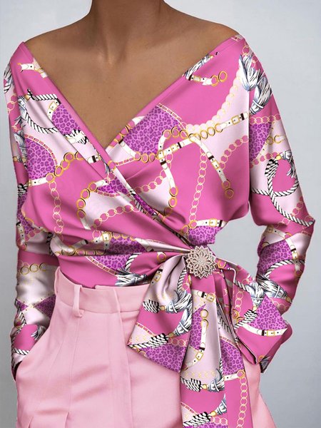 

Long Sleeve Vintage V Neck Tops, Pink, Blouses and Shirts