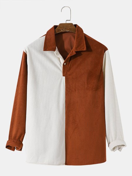 

Mens Corduroy Patchwork Preppy Long Sleeve Golf Shirts, Color1, Men's shirts