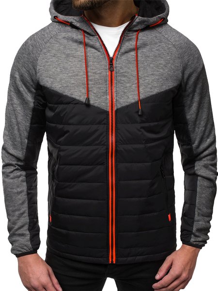 

Casual Color-block Hoodie Outerwear, Deep gray, Jackets & Coats