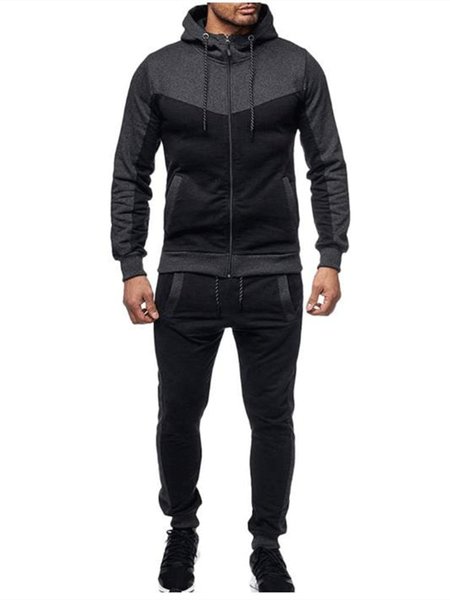 

Hoodie Paneled Casual Two Piece Sets, Deep gray, Two-pieces
