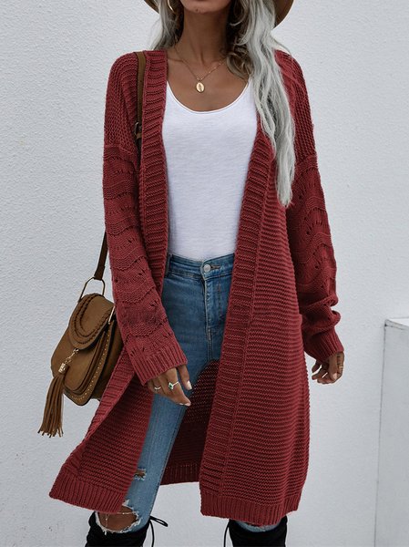 

Mid-Long Shift Long Sleeve Outerwear, Red, Outerwear
