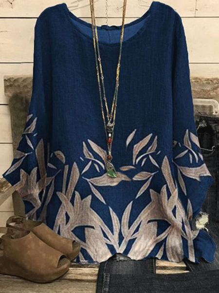 

Long Sleeve Casual Crew Neck Printed Shirts & Tops, As picture, Blouses & Shirts