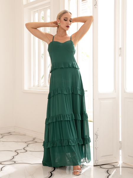 Sexy Colore Solido Senza Spalline Principessa Sera Abito, Verde, Dresses