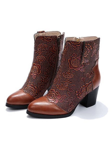 

Casual Ethnic Print Stitching Ankle Boots, Brown, Boots