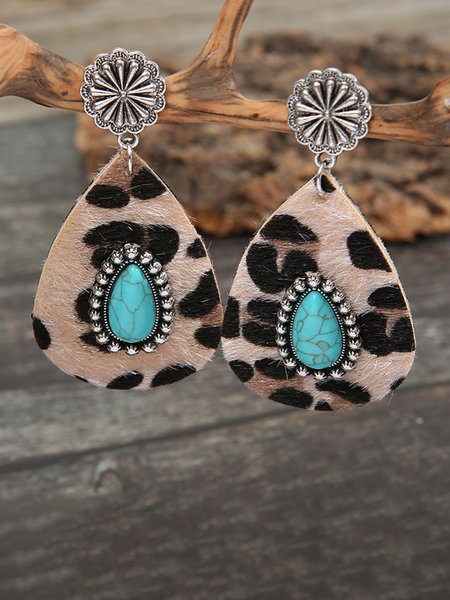 

Casual Cow Pattern Turquoise Earrings, As picture, Earrings