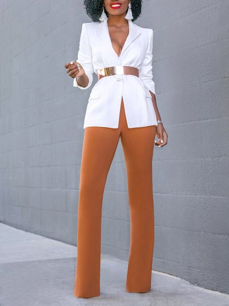 

Lapel Casual Pockets Long Sleeve Outerwear, White, Blazers