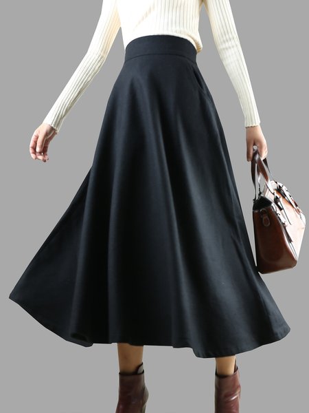 

Casual Plain Skirts, Black, Midi Skirts