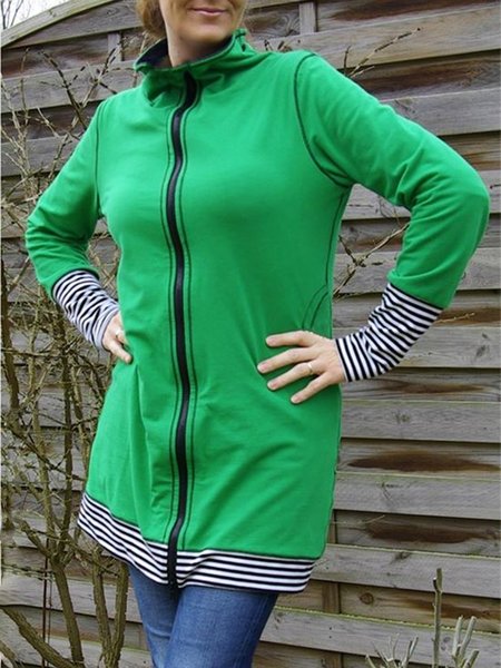 

Green Stripes Paneled Vintage Casual Long Sleeve Outerwear, Coats & Jackets
