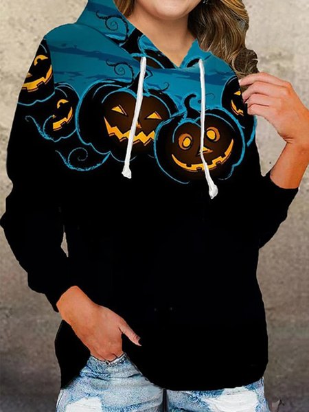 

Women's Hoodie Sweatshirt Graphic Pumpkin Print Long Sleeve V Neck Streetwear For Halloween, Black, Sweatshirts & Hoodies
