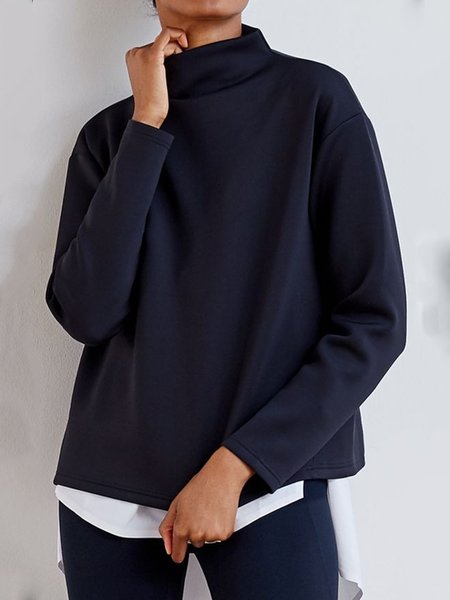 

Deep Blue Simple & Basic Long Sleeve Shift Turtleneck Shirts & Tops, Hoodies & Sweatshirts