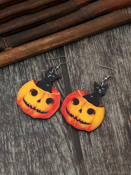 

Halloween Pumpkin Lantern Black Cat Earrings, As picture, Earrings