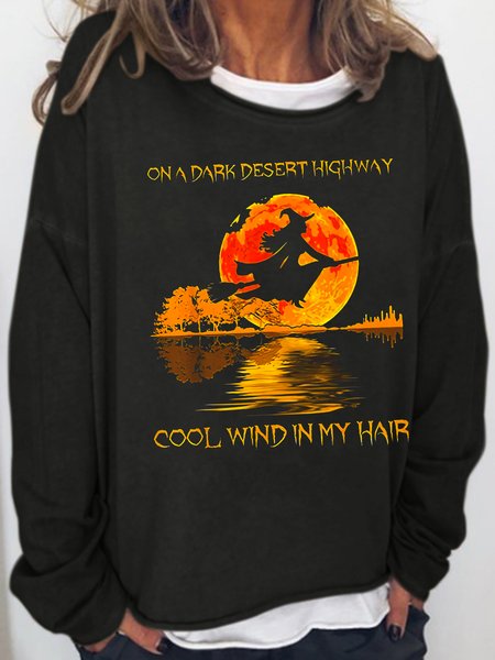 

On A Dark Desert Highway Cool Wind In My Hair Halloween Long Sleeve Sweatshirts, Black, Hoodies&Sweatshirts