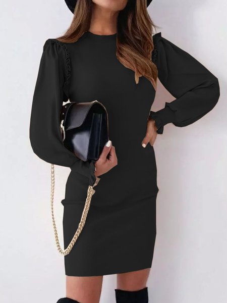 

Long Sleeve Sheath Plain Mini Dress, Black, Mini Dresses